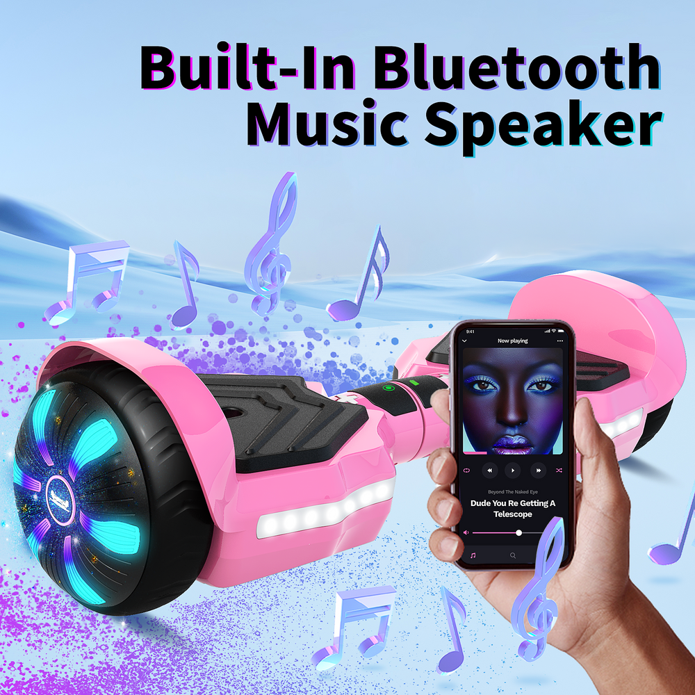 SIMATE Version LED Hoverboard 6.5'' 8.5Mph | 8 Miles Range | Pink with Bluetooth