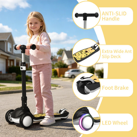 SIMATE Kids Kick Scooter Ages 3-12, 3 Wheel Scooter with Light Up Wheels & 3 Adjustable Handlebars, Boys and Girls Gift,Blackys and Girls Gift,Pink