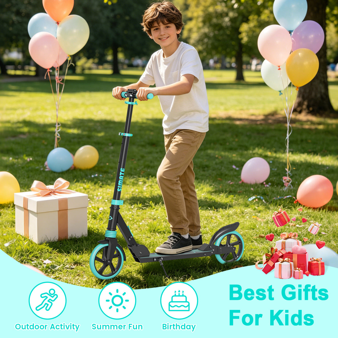 SIMATE Kick Scooter for Kids Ages 6+ Teens & Adults,3 Adjustable Levels,Foldable and Lightweight ,Suspension, 8in Big Wheels Max Load 240 LBS