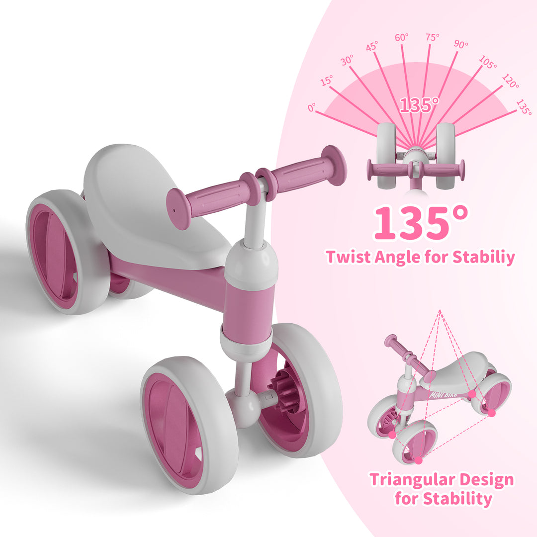 SIMATE Baby Balance Bike for 12-24 Months,Toddler balance Bicycle with 4 Wheels,Indoor & Outdoor Bike Riding Toy, First B-day Gift