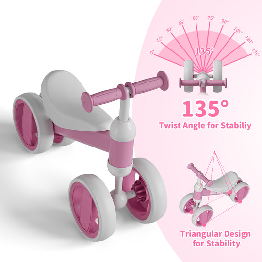 SIMATE Baby Balance Bike for 12-24 Months,Toddler balance Bicycle with 4 Wheels,Indoor & Outdoor Bike Riding Toy, First B-day Gift