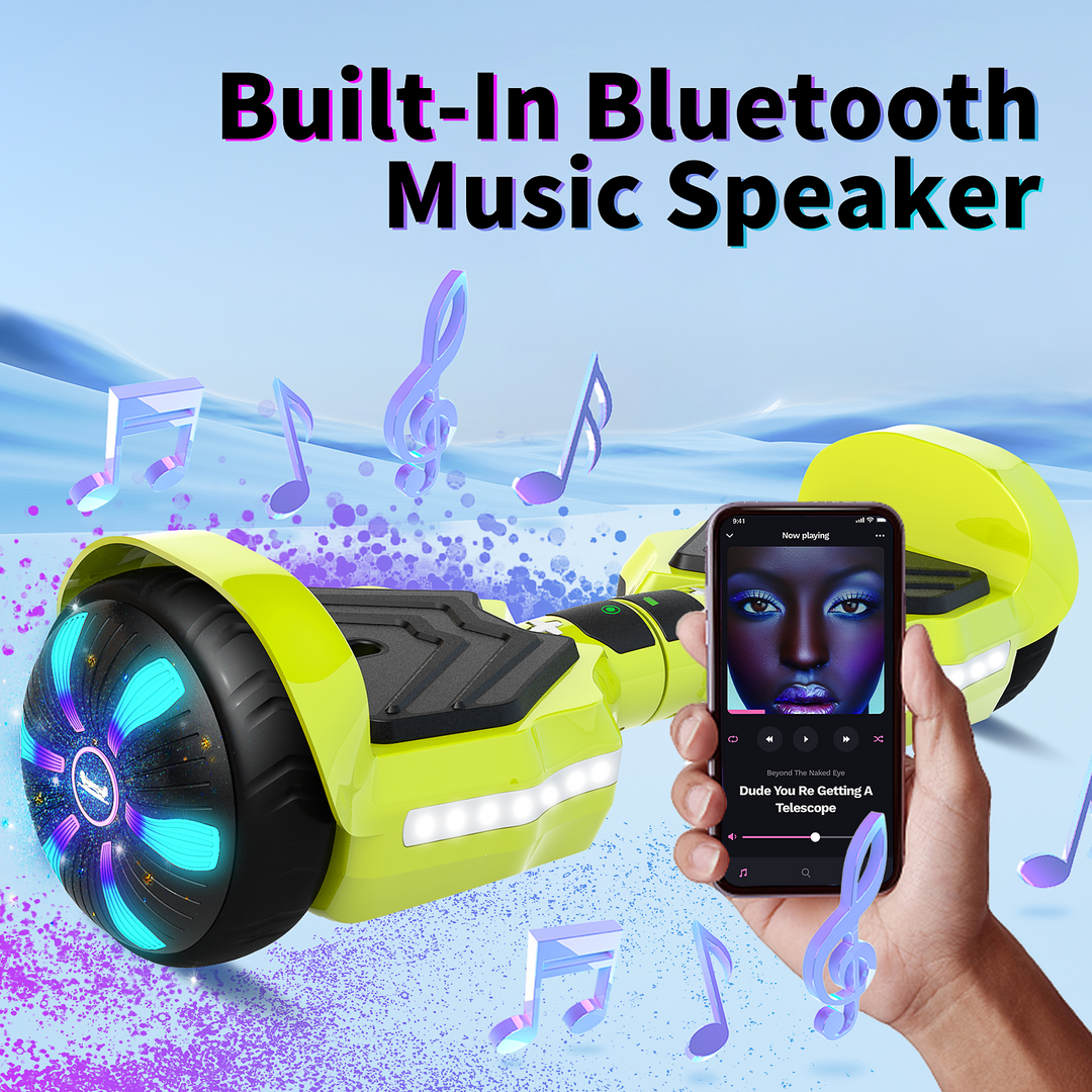 SIMATE Version LED Hoverboard 6.5'' 8.5Mph | 8 Miles Range | Light Green with Bluetooth