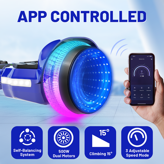 SIMATE Hurricane Tunnel LED Hoverboard 6.5'' 8.5Mph | 8 Miles Range |  Dark Blue with Bluetooth for kids