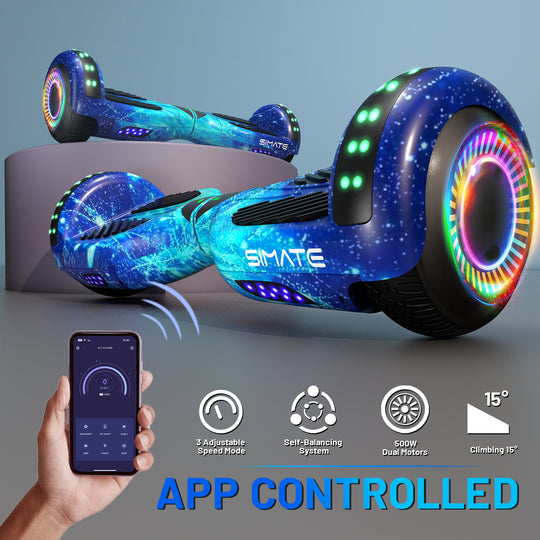 Apato Bluetooth Hoverboard 6.5'' 7.3 Mph | 7.5 Miles Range |   Galaxy Blue for kids