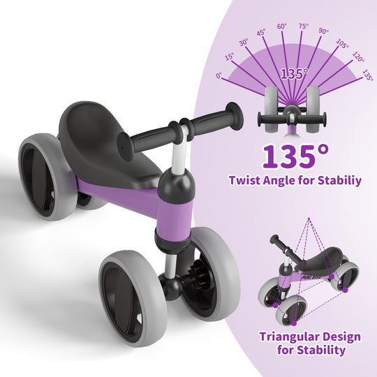 SIMATE Baby Balance Bike for 12-24 Months,Toddler balance Bicycle with 4 Wheels,Indoor & Outdoor Bike Riding Toy, First B-day Gift