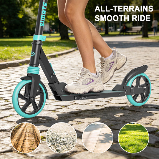 SIMATE Kick Scooter for Kids Ages 6+ Teens & Adults,3 Adjustable Levels,Foldable and Lightweight ,Suspension, 8in Big Wheels Max Load 240 LBS