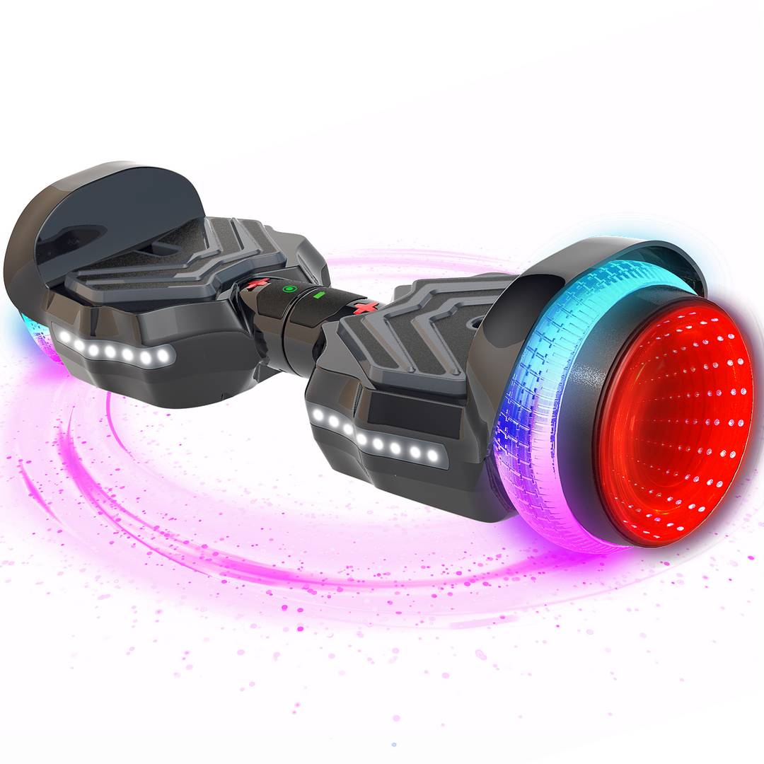 SIMATE Hurricane Tunnel LED Hoverboard 6.5 8.5Mph 8 Miles Range Black with Bluetooth for kids