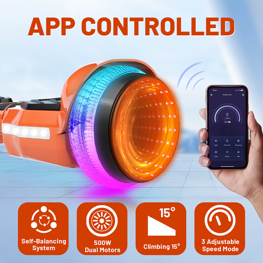 SIMATE Hurricane Tunnel LED Hoverboard 6.5'' 8.5Mph | 8 Miles Range |   Orange with Bluetooth for kids