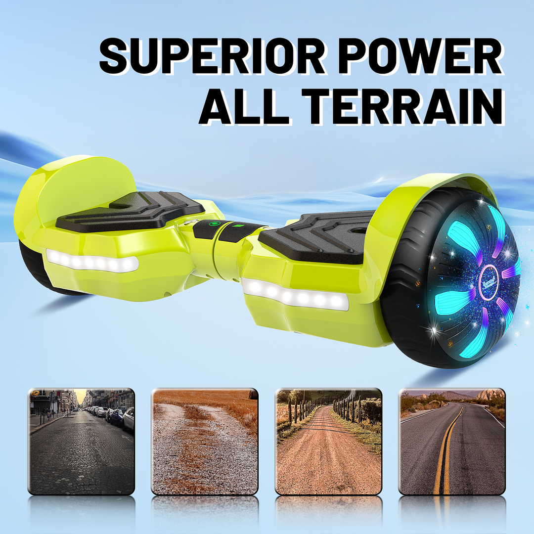 SIMATE Version LED Hoverboard 6.5'' 8.5Mph | 8 Miles Range | Light Green with Bluetooth