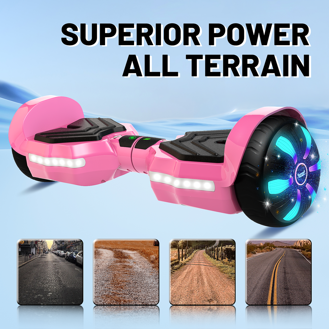 SIMATE Version LED Hoverboard 6.5'' 8.5Mph | 8 Miles Range | Pink with Bluetooth