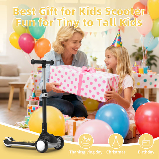 SIMATE Kids Kick Scooter Ages 3-12, 3 Wheel Scooter with Light Up Wheels & 3 Adjustable Handlebars, Boys and Girls Gift,Blackys and Girls Gift,Pink