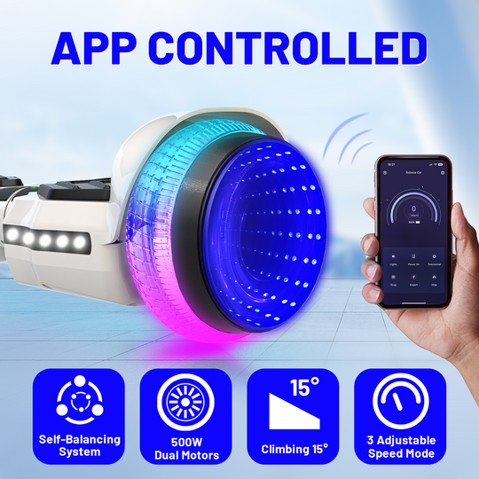 SIMATE Hurricane Tunnel LED Hoverboard 6.5'' 8.5Mph | 8 Miles Range |   white with Bluetooth for kids