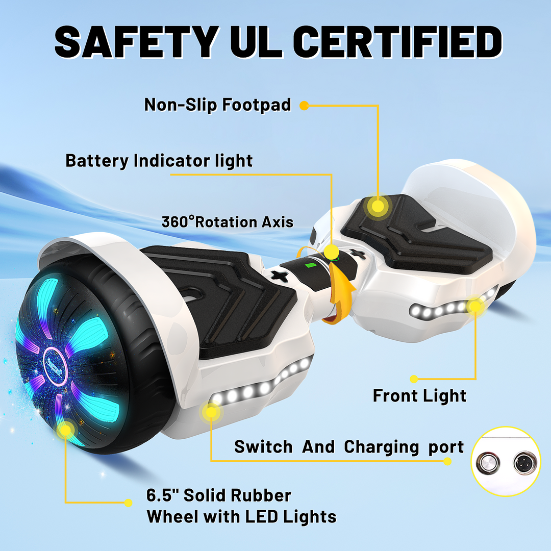 SIMATE Version LED Hoverboard 6.5'' 8.5Mph | 8 Miles Range | White