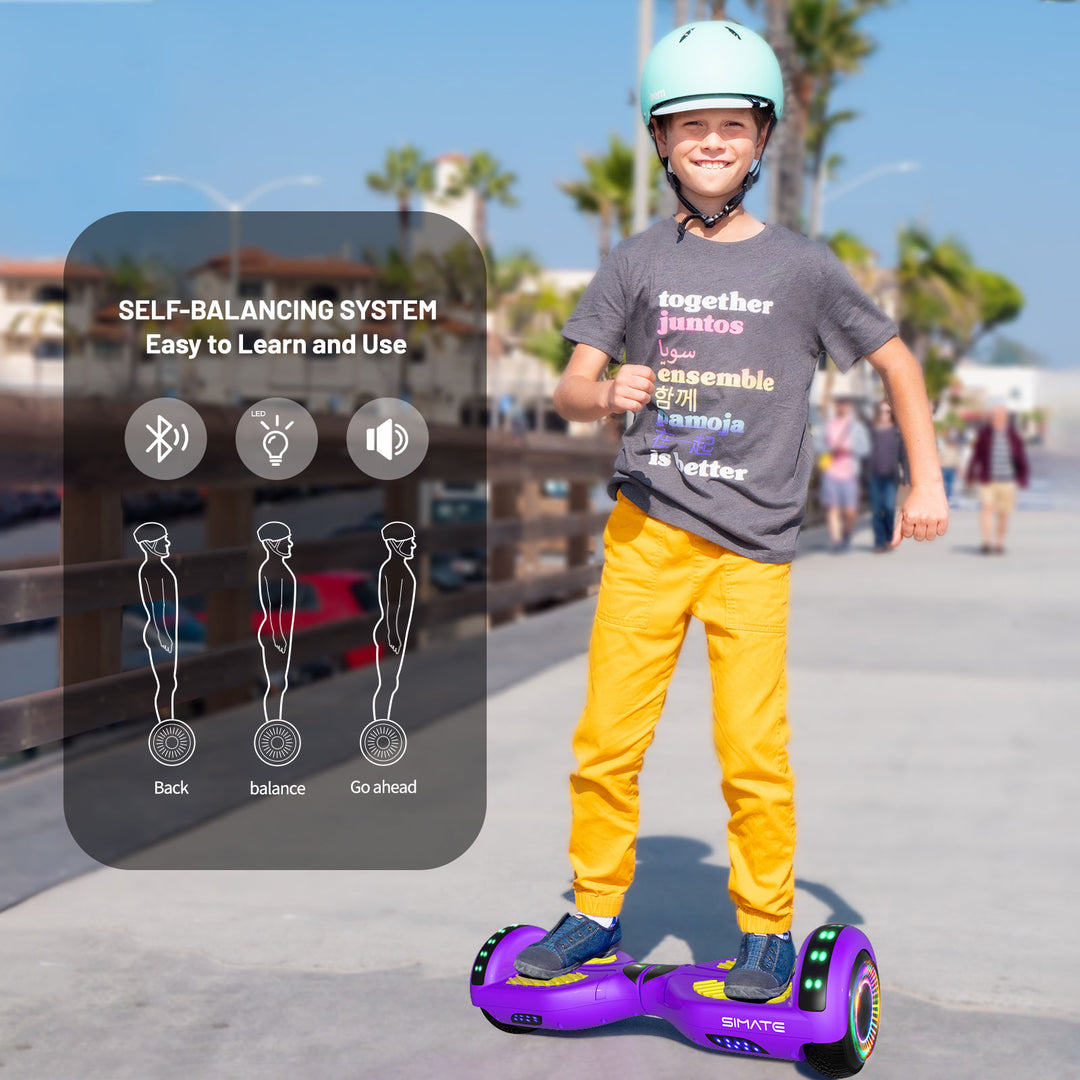 Apato Bluetooth Hoverboard 6.5'' 7.3 Mph | 7.5 Miles Range | Purple Yellow for kids