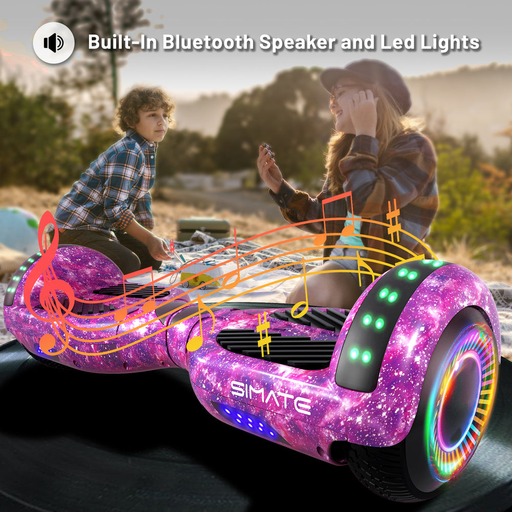 Apato Bluetooth Hoverboard 6.5'' 7.3 Mph | 7.5 Miles Range |   Galaxy Purple for kids