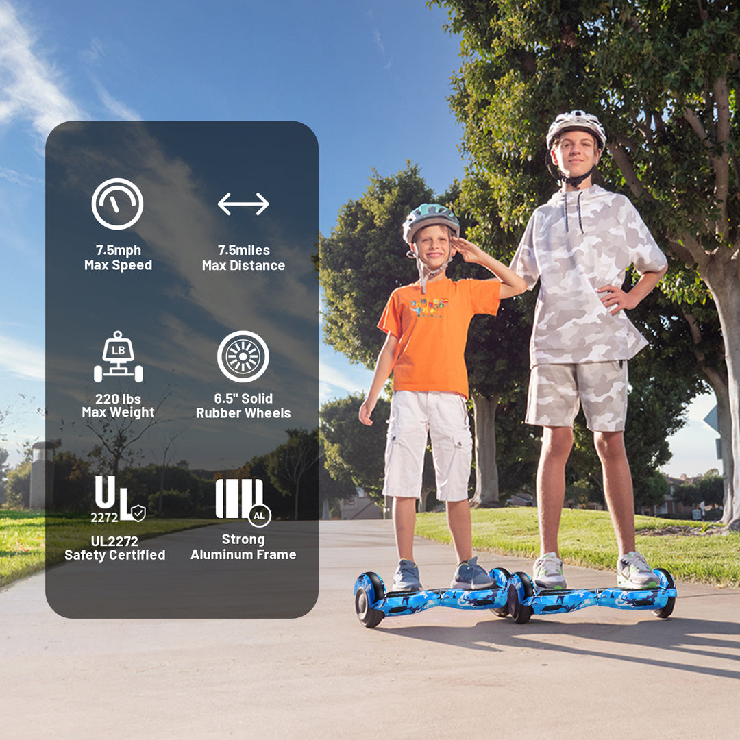 Apato Bluetooth Hoverboard 6.5'' 7.3 Mph | 7.5 Miles Range | Blue Camo for kids