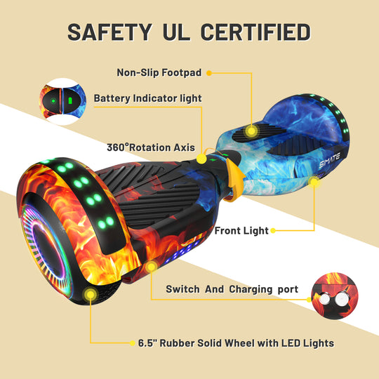 Apato Bluetooth Hoverboard 6.5'' 7.3 Mph | 7.5 Miles Range | Dual Flame for kids
