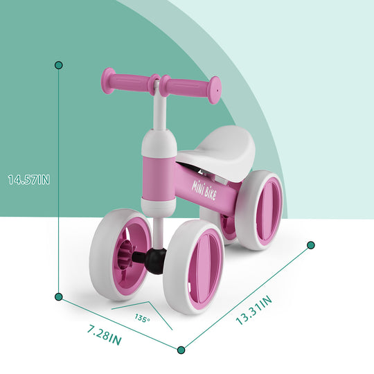 SIMATE Balance Bike Toys for 1 Year Old Boys Girls, 12-24 Month Toddler Ride on Toys, 4 Silent Wheels & Soft Seat, First Birthday Gifts for Baby Girls Boys