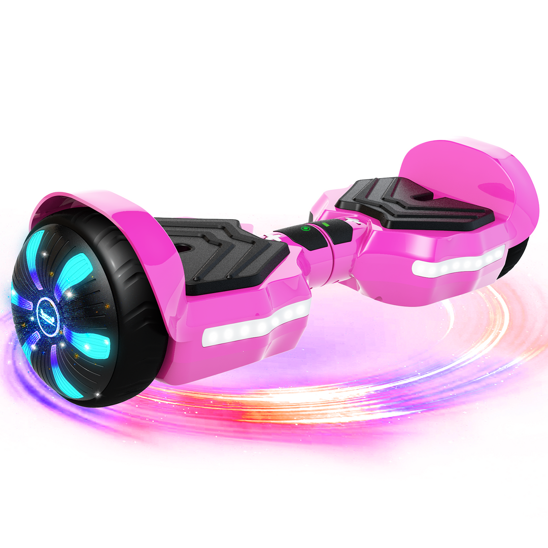 SIMATE Version LED Hoverboard 6.5 8.5Mph 8 Miles Range Rose red with Bluetooth