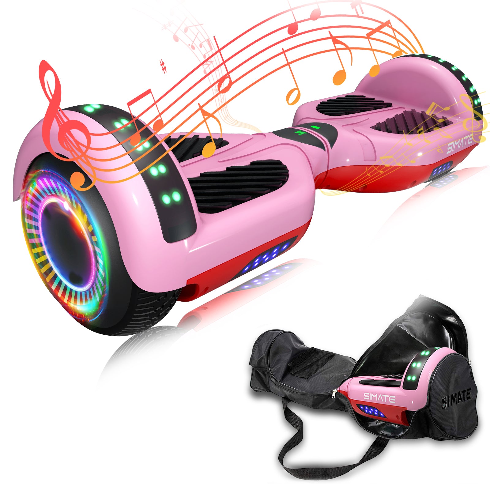 SIMATE Hoverboard 6.5" Self Balancing Electric 7.5MPH Top Speed 8 Mile Range Hover Board with Bluetooth Speakers and LED Lights for Kids Adults Girls Boys Gifts