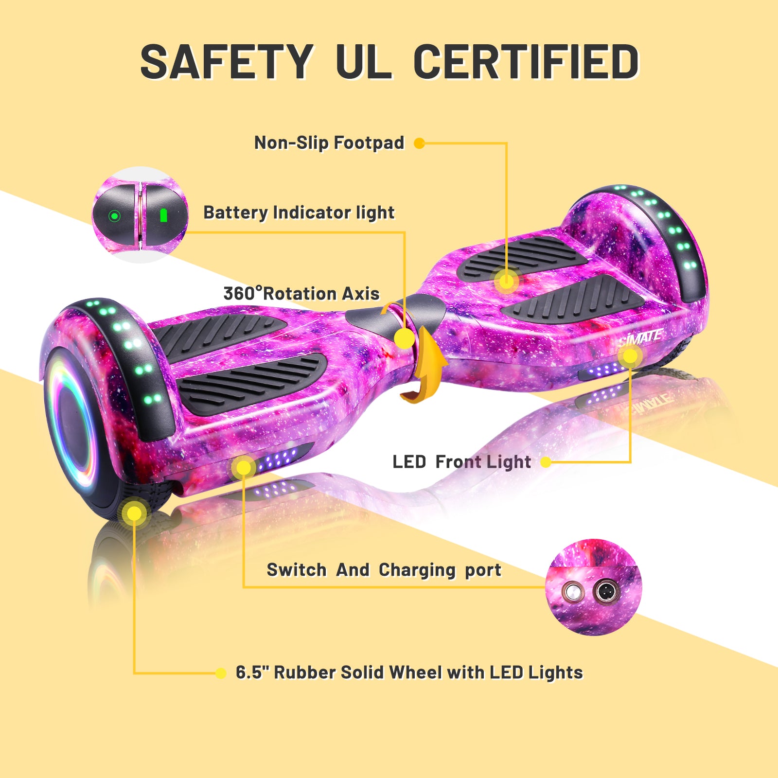 Apato 6.5'' Hoverboard For Kids - Galaxy Purple