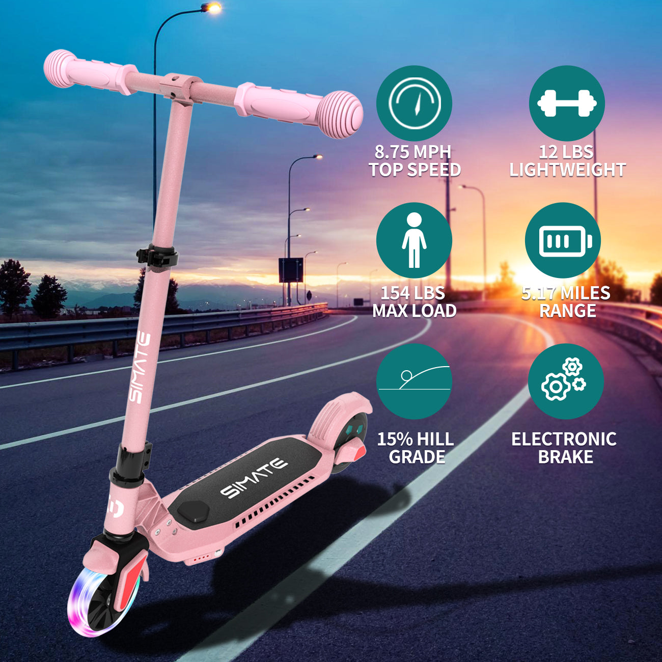 Spino - Pink Electric scooter for kids age 6-12