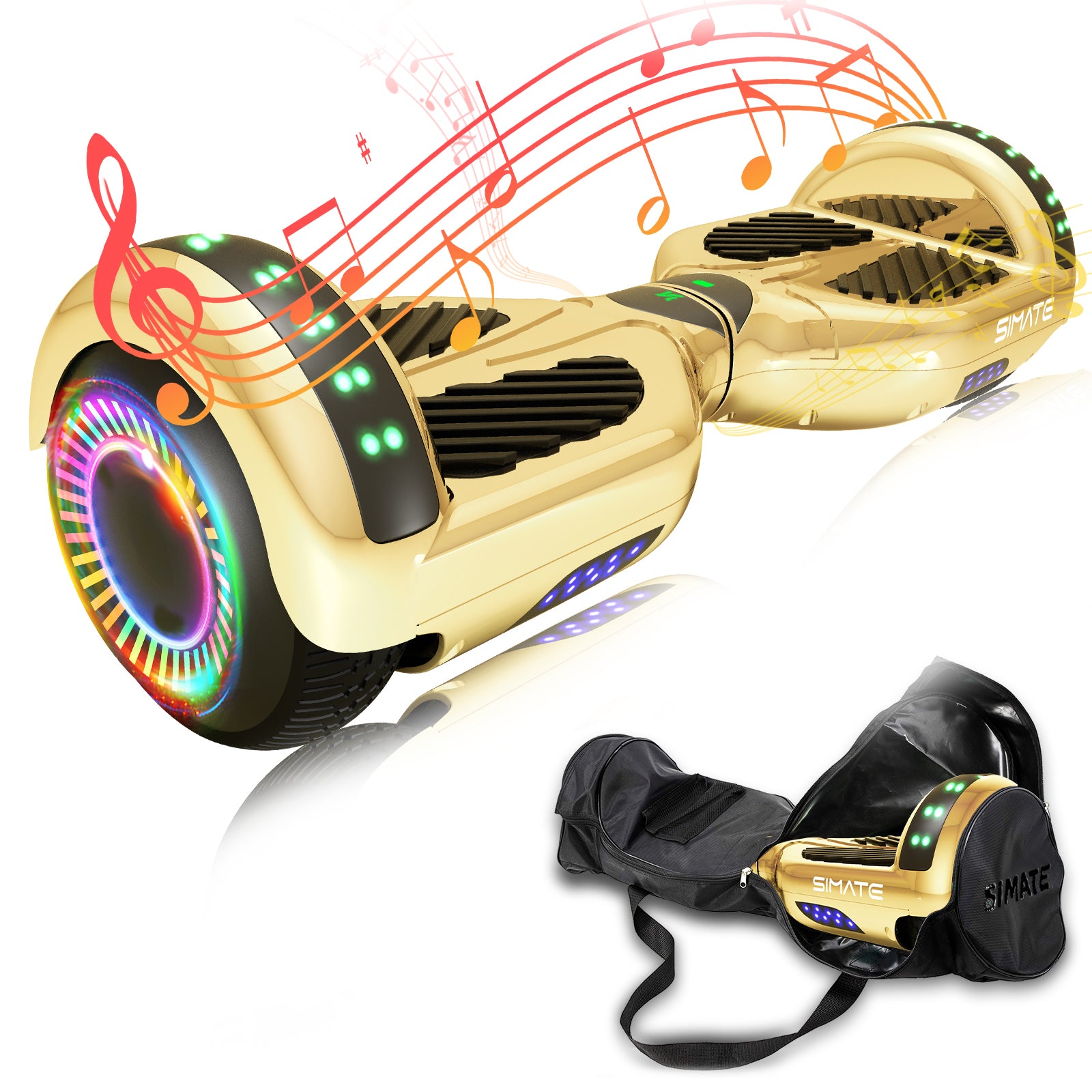 SIMATE Hoverboard 6.5" Self Balancing Electric 7.5MPH Top Speed 8 Mile Range Hover Board with Bluetooth Speakers and LED Lights for Kids Adults Girls Boys Gifts