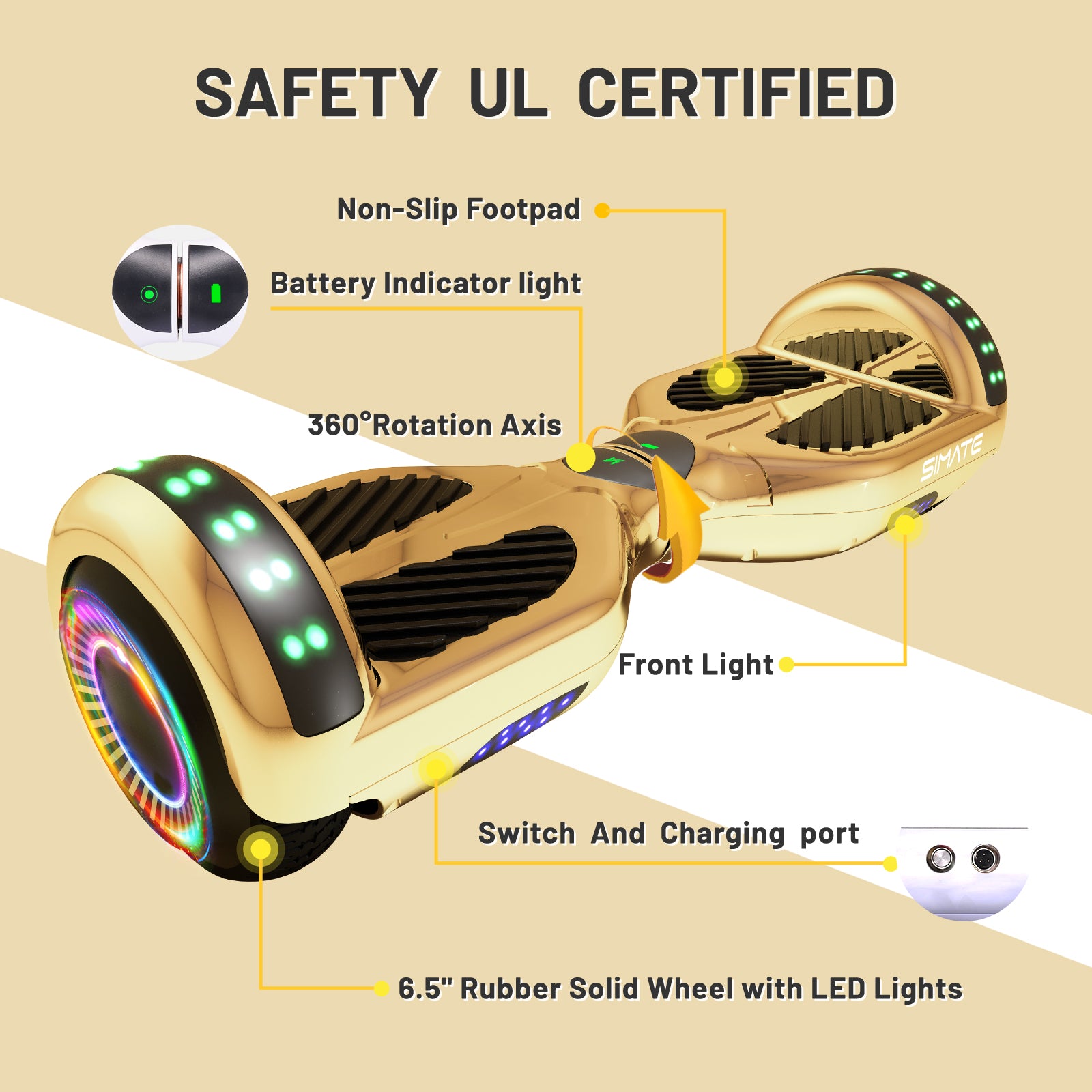 Apato 6.5'' Hoverboard For Kids -  Gold