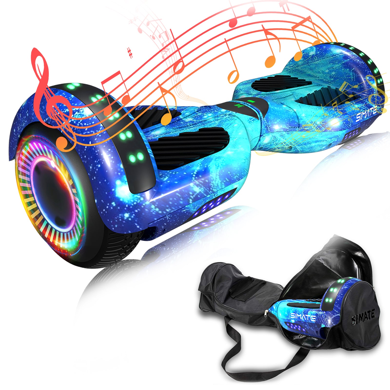 SIMATE Hoverboard 6.5" Self Balancing Electric 7.5MPH Top Speed 8 Mile Range Hover Board with Bluetooth Speakers and LED Lights for Kids Adults Girls Boys Gifts