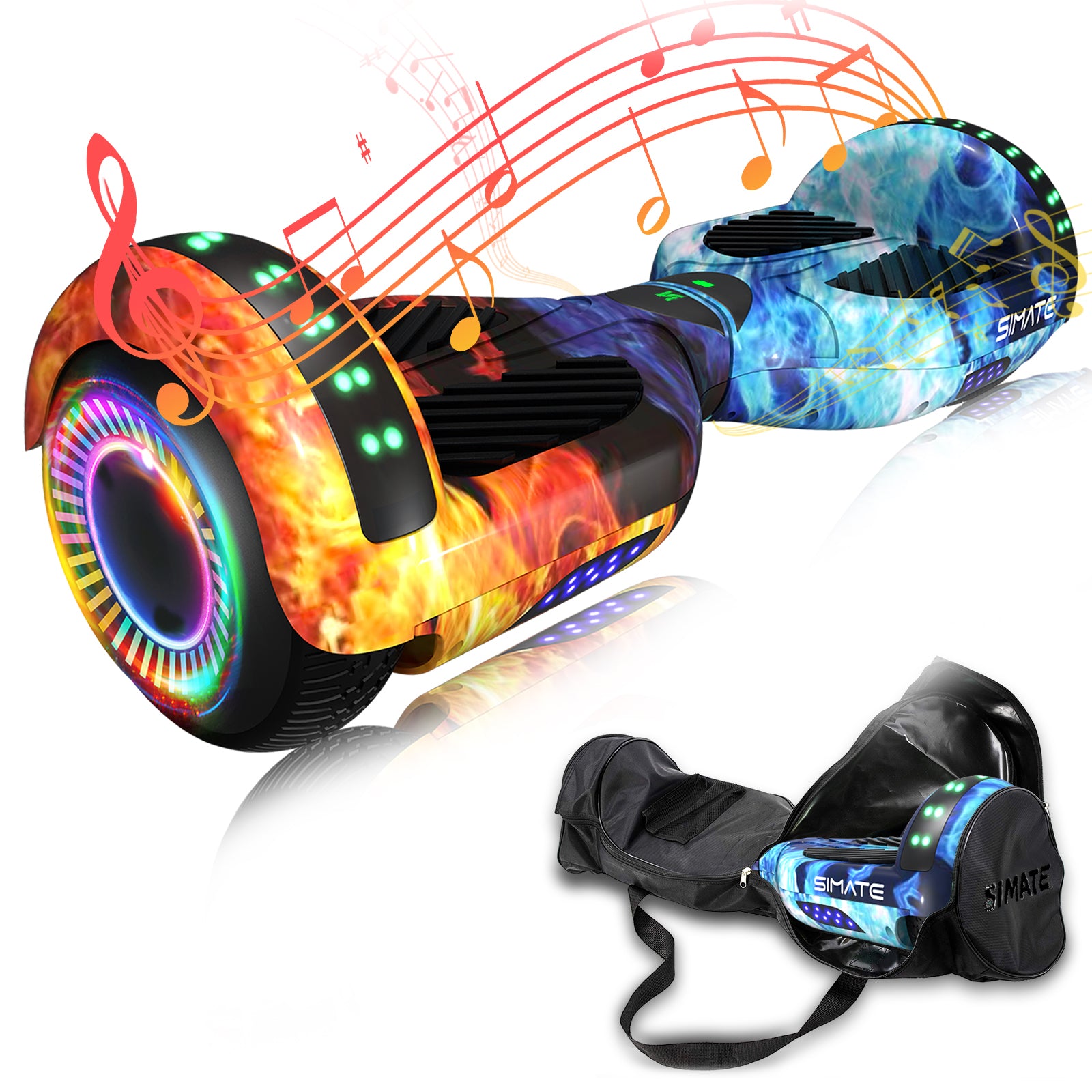SIMATE Hoverboard 6.5" Self Balancing Electric 7.5MPH Top Speed 8 Mile Range Hover Board with Bluetooth Speakers and LED Lights for Kids Adults Girls Boys Gifts