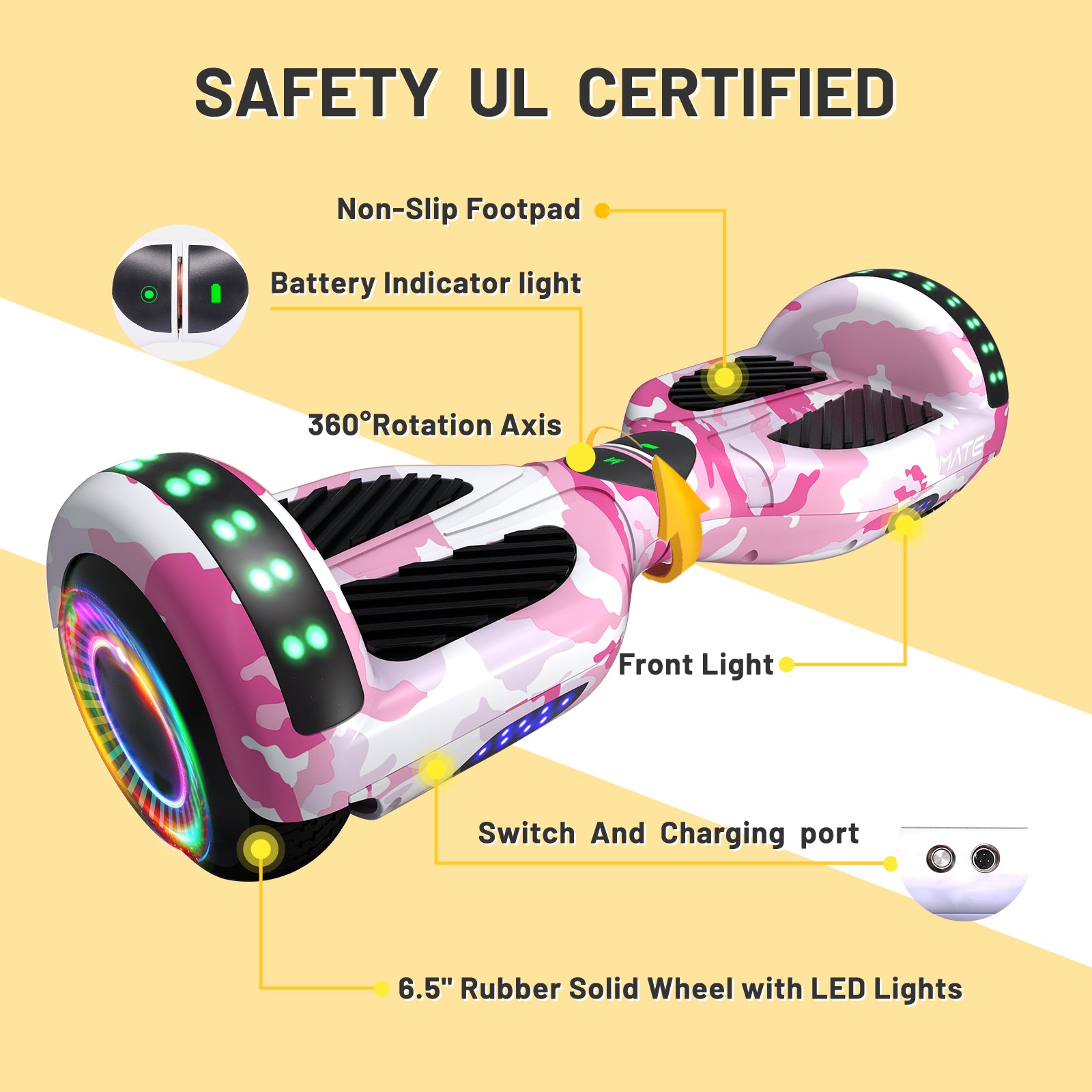 Apato 6.5'' Hoverboard For Kids -  Pink Camo