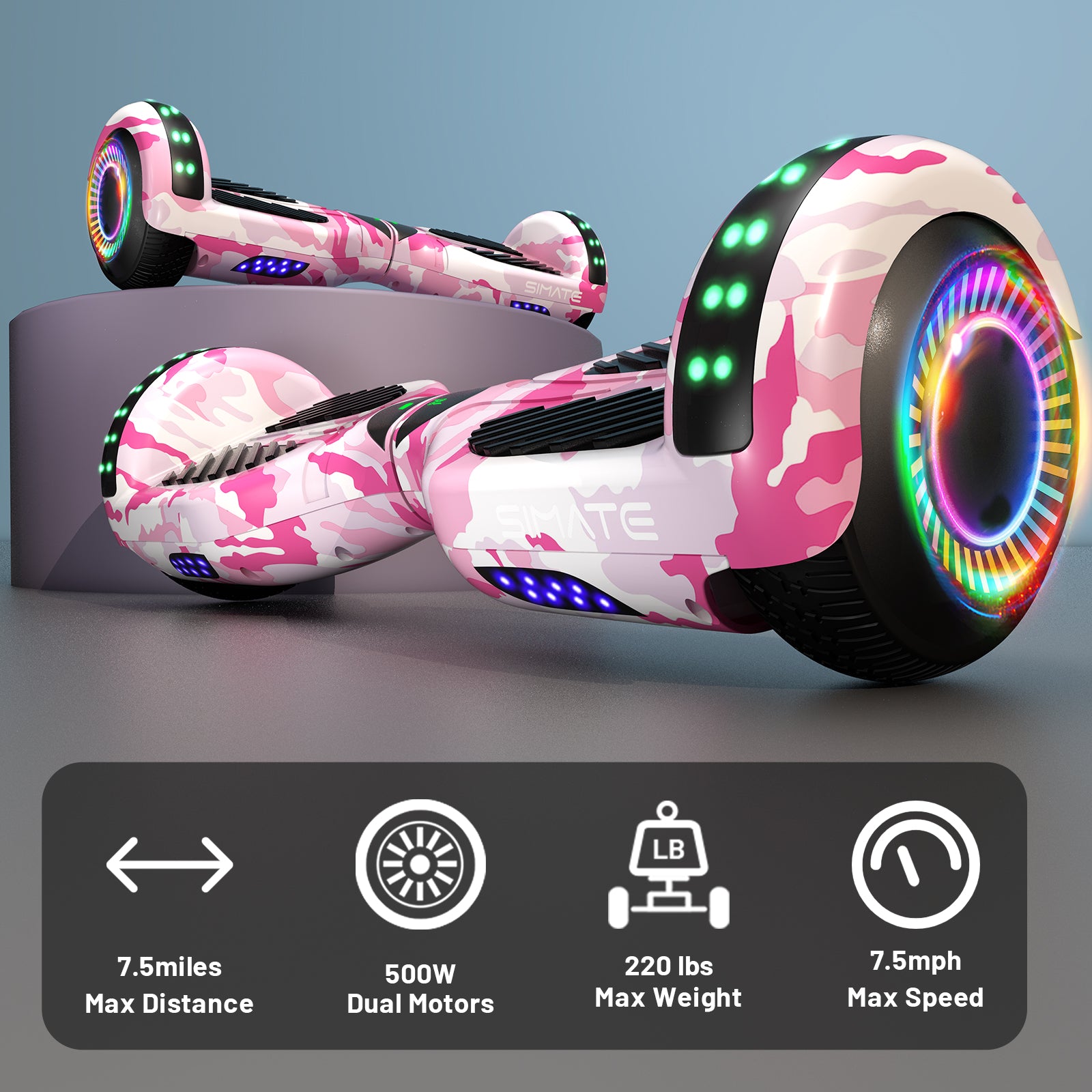 Apato 6.5'' Hoverboard For Kids -  Pink Camo