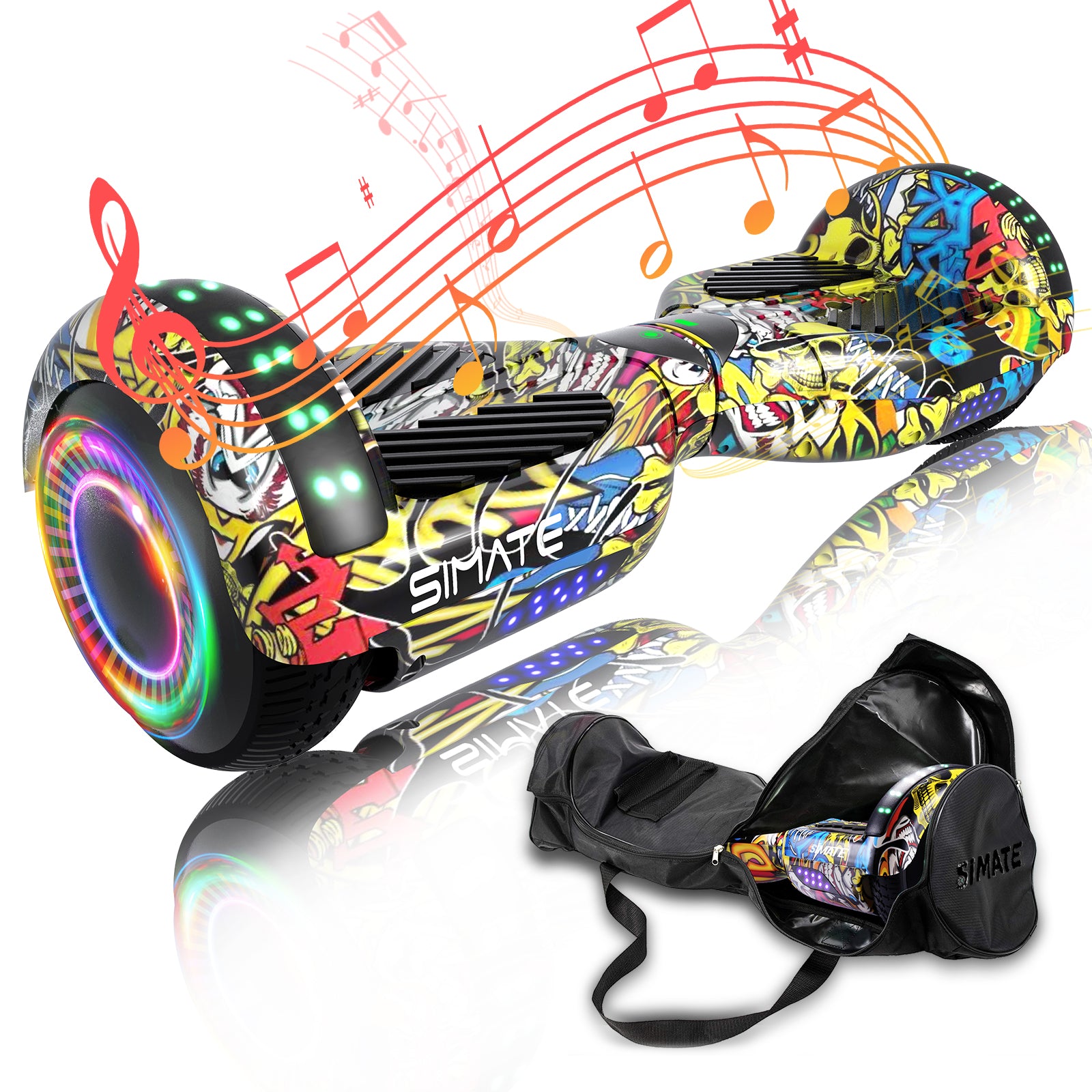 SIMATE Hoverboard 6.5" Self Balancing Electric 7.5MPH Top Speed 8 Mile Range Hover Board with Bluetooth Speakers and LED Lights for Kids Adults Girls Boys Gifts